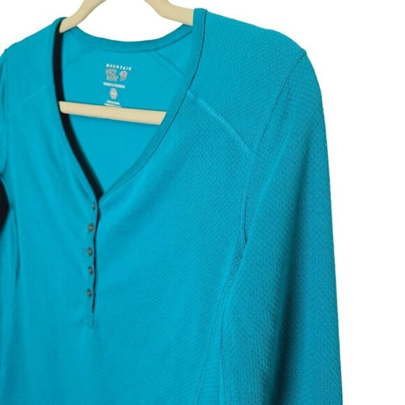 Mountain Hardwear Women's Long Sleeve Henley Shirt Size M Teal Breathable - Picture 2 of 9